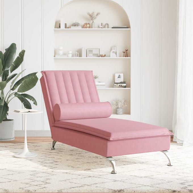 vidaXL - Massage - chaise - longue - met - bolster - fluweel - roze