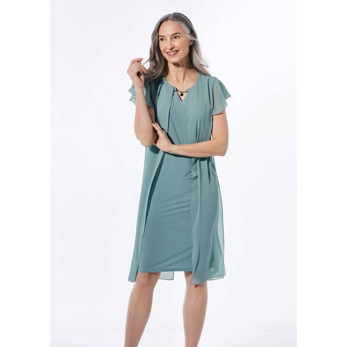 Goldner Chiffonjurk Etui-jurk met chiffon overjasje