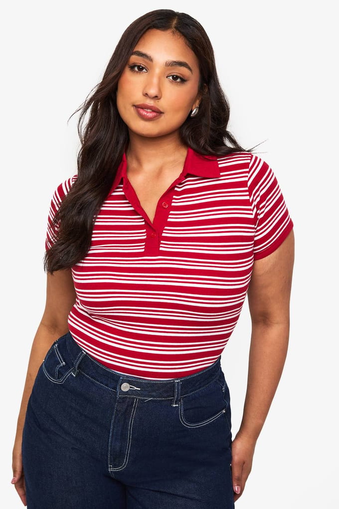 boohoo Dames Top met kraag en aansluitende pasvorm | Rood | Maat: 44