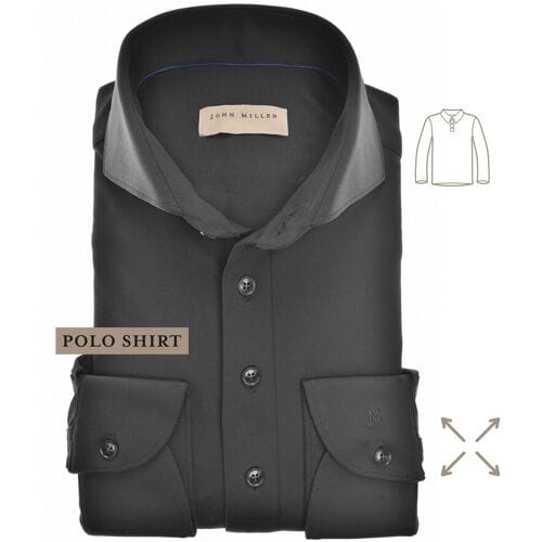 John Miller Polo Slim Hyperstretch Long Sleeve Zwart / male
