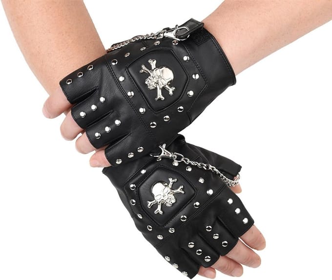 Vingerloze punkhandschoenen van PU-leer met studs voor Halloween, carnaval, cosplay en feestaccessoires