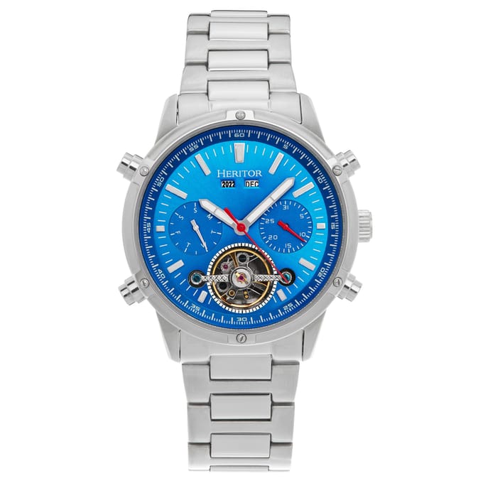 Heritor Automatic Wilhelm Semi-Skelet Armbandhorloge met Dag/Datum - Zilver/Blauw