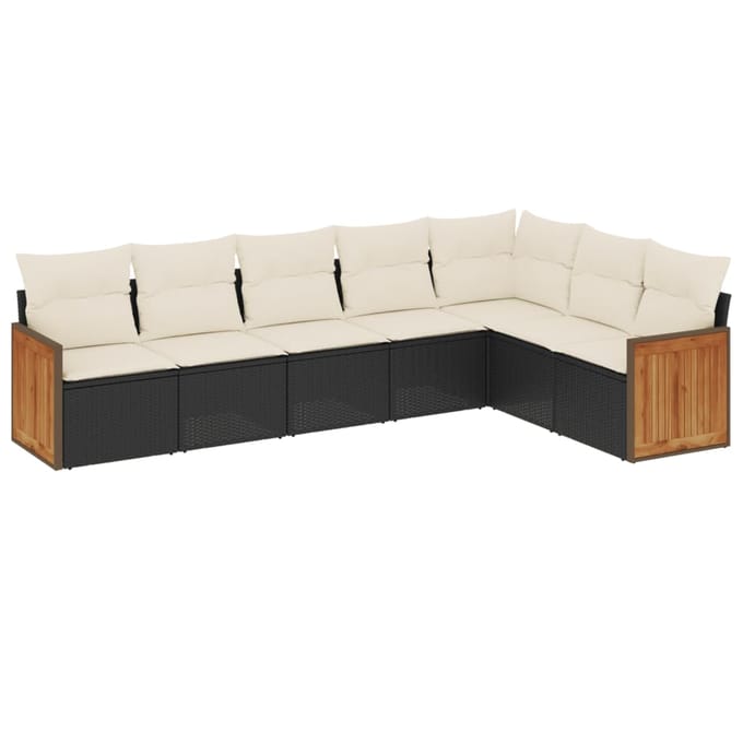 vidaXL - 7-delige - Loungeset - met - kussens - poly - rattan - zwart