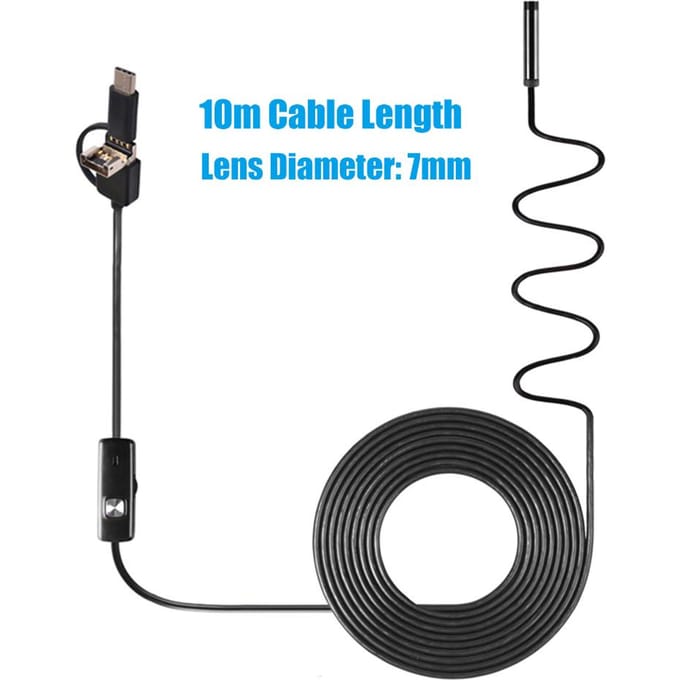 3-in-1 industriële endoscoop Borescope-inspectiecamera Ingebouwd 6 LED's IP67 Waterdicht USB Type-C 7mm & 10m