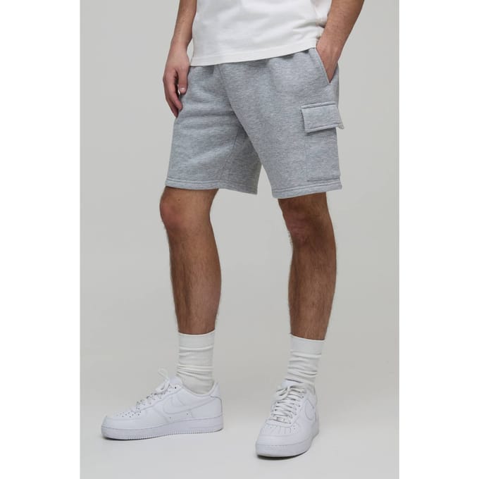 Essential Relaxed Fit Cargo Jersey Short | Grey Marl | Size Small