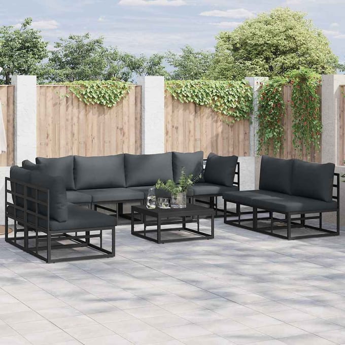 vidaXL - Tuinbank - Set - 8 - st - Zwart - Aluminium