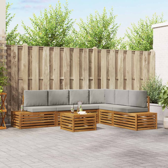 vidaXL - 7 - st - Buiten - bank - set - Massief - Acacia - Hout - en - Polyester