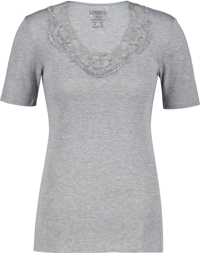 Toker Dames Shirt met kant - Grijs - 100% katoen - Maat 48/50