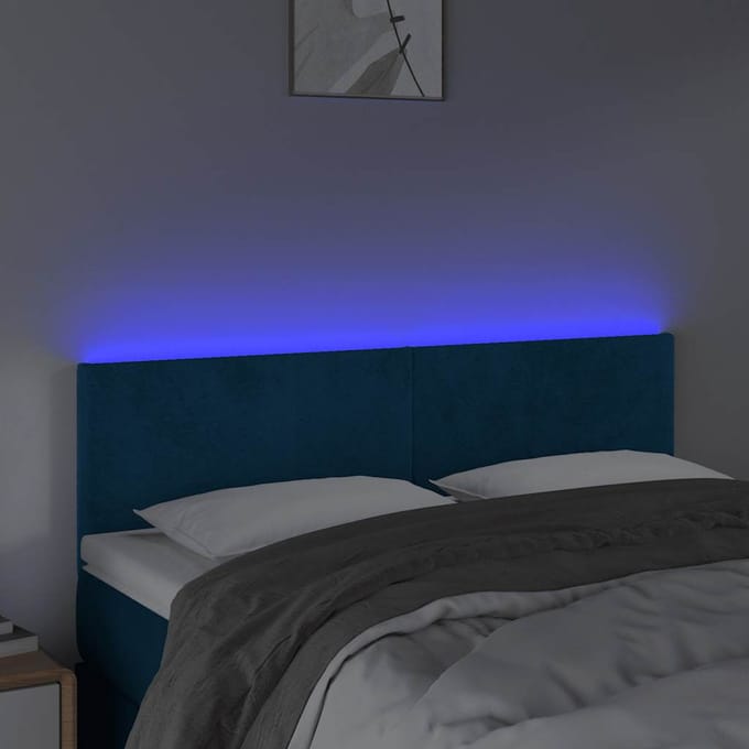 vidaXL - Hoofdbord - LED - 144x5x78/88 - cm - fluweel - donkerblauw