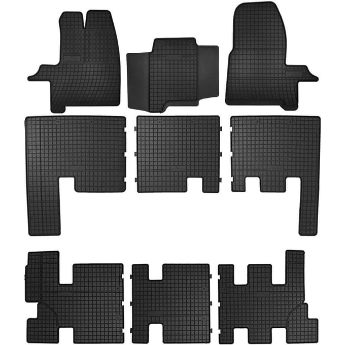 Wielganizator SolidPRO - Auto Rubber Matten - Voor Ford Transit Custom - 3 Rijen - Zwart