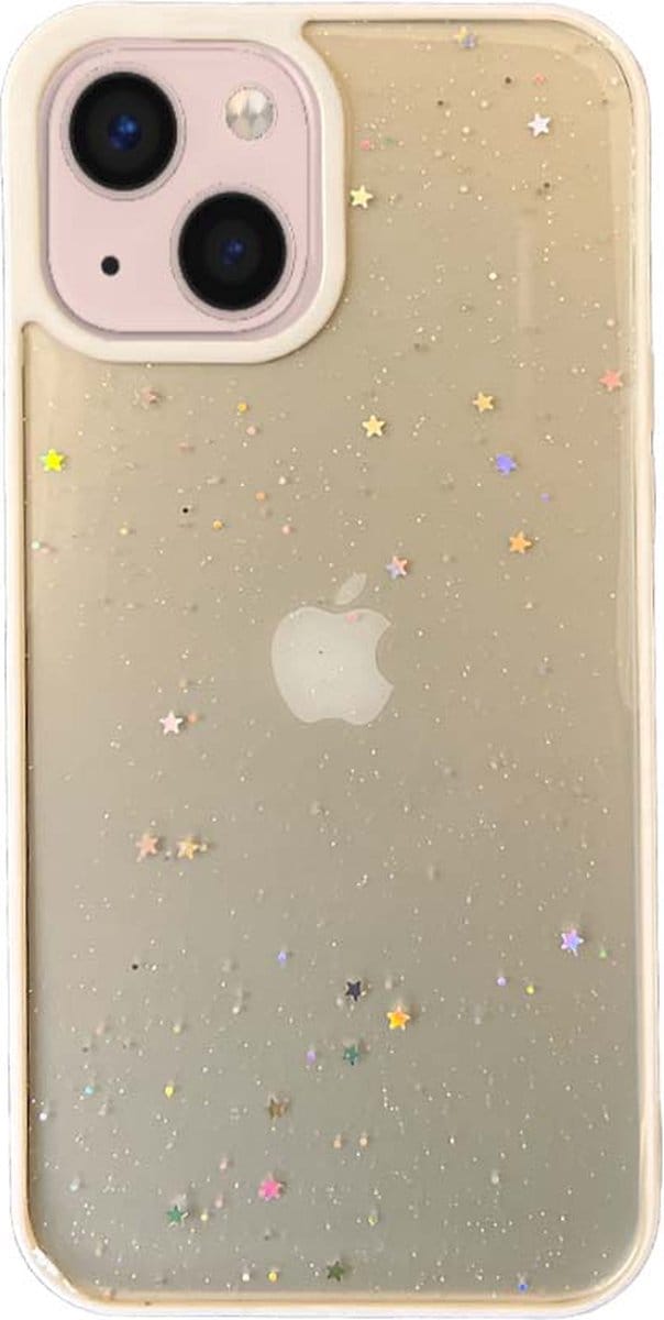 Smartphonica iPhone 13 Mini TPU hoesje doorzichtig met glitters - Wit geschikt voor iPhone 13 Mini
