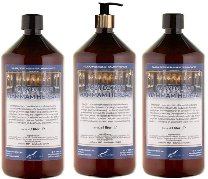 Bodylotion Hammam Herbal 1 Liter - met gouden pomp - set van 3 stuks