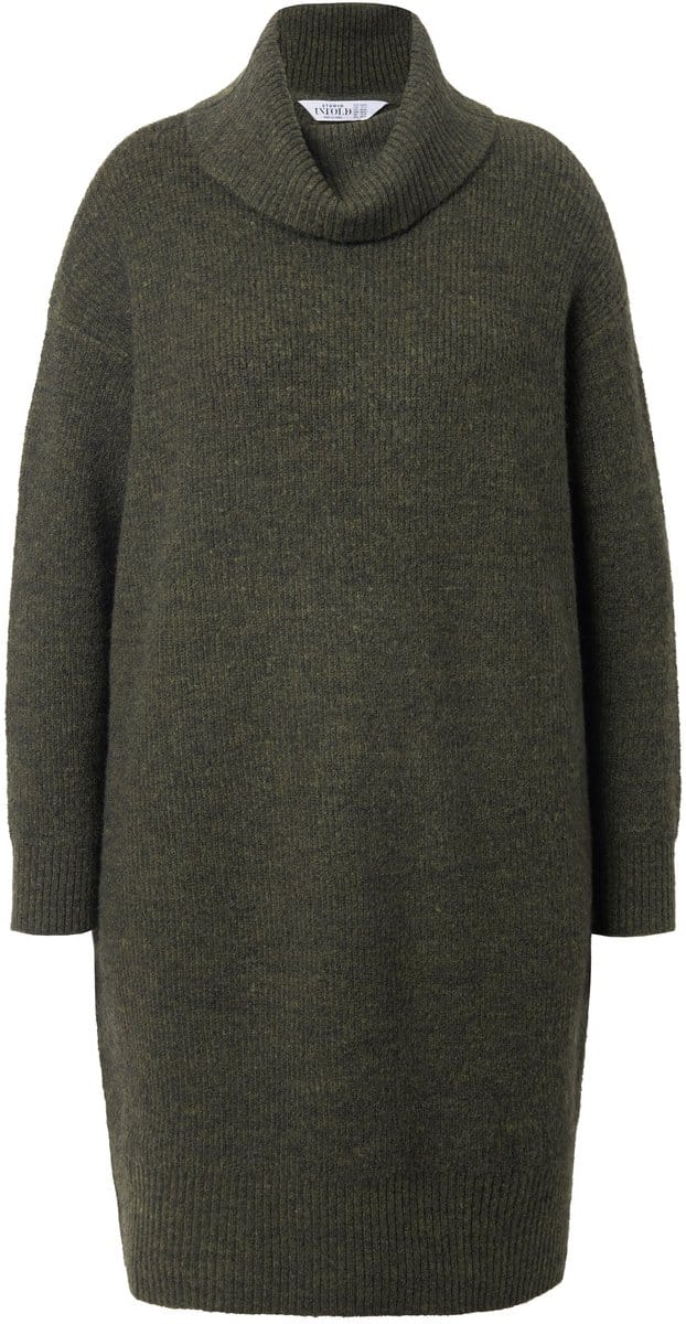 Studio Untold - Dames - Gebreide mini-jurk oversized colkraag lange mouw - Palmboomgroen - Maat 54+