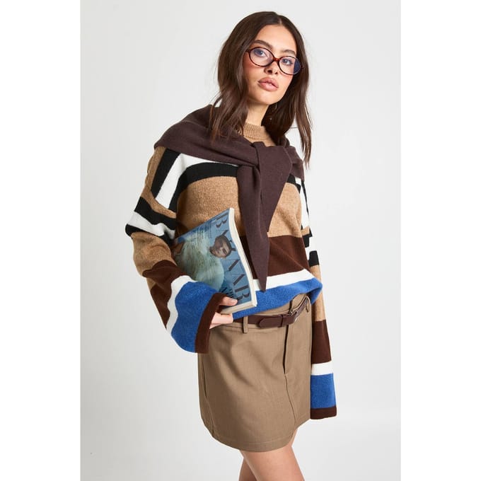 boohoo Dames Getailleerde Mini Rok met Dubbele Tailleband | Mocha | Maat: 6