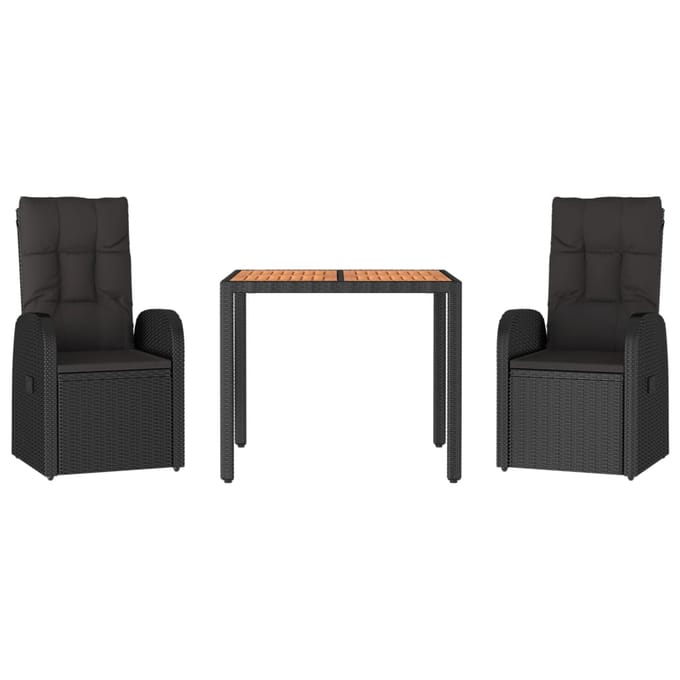 vidaXL - 3-delige - Tuinset - met - kussens - poly - rattan - zwart