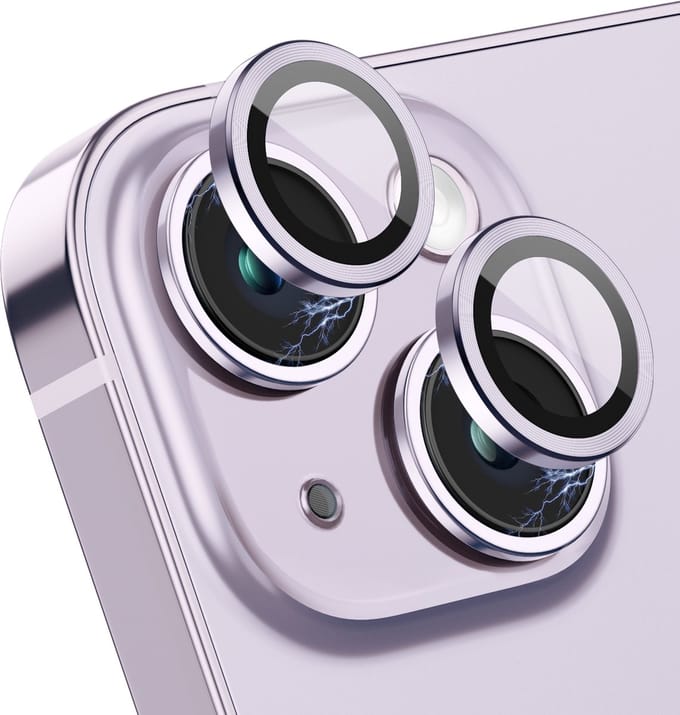 Screenprotector geschikt voor iPhone 14 / iPhone 14 Plus Camera Protector - Paars - Eenvoudige Installatie - Camera Lens Protector geschikt voor iPhone 14 - Aluminium - Gehard Glas - Screenprotector