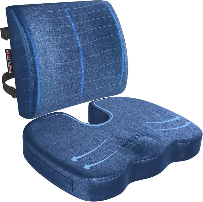 Zitkussen en Lendensteun voor Bureaustoel - Memory Foam Antislip Rug- en Zitsteun