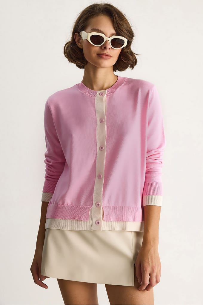 Kleurblokken Lange Mouw Knopen Cardigan
