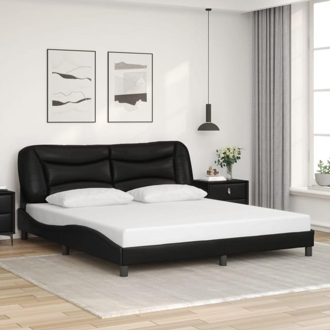 Tweepersoons Bedframe met Hoofdbord, Zwart Kunstleer, 180x200 cm