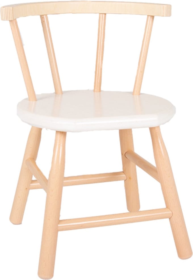 Van Dijk Toys houten kinderstoel gebogen leuning - Naturel hout & wit (Kinderopvang kwaliteit)