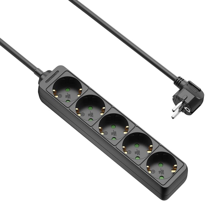 Stekkerdoos - 5-voudig - 10 meter - Zwart - Allteq