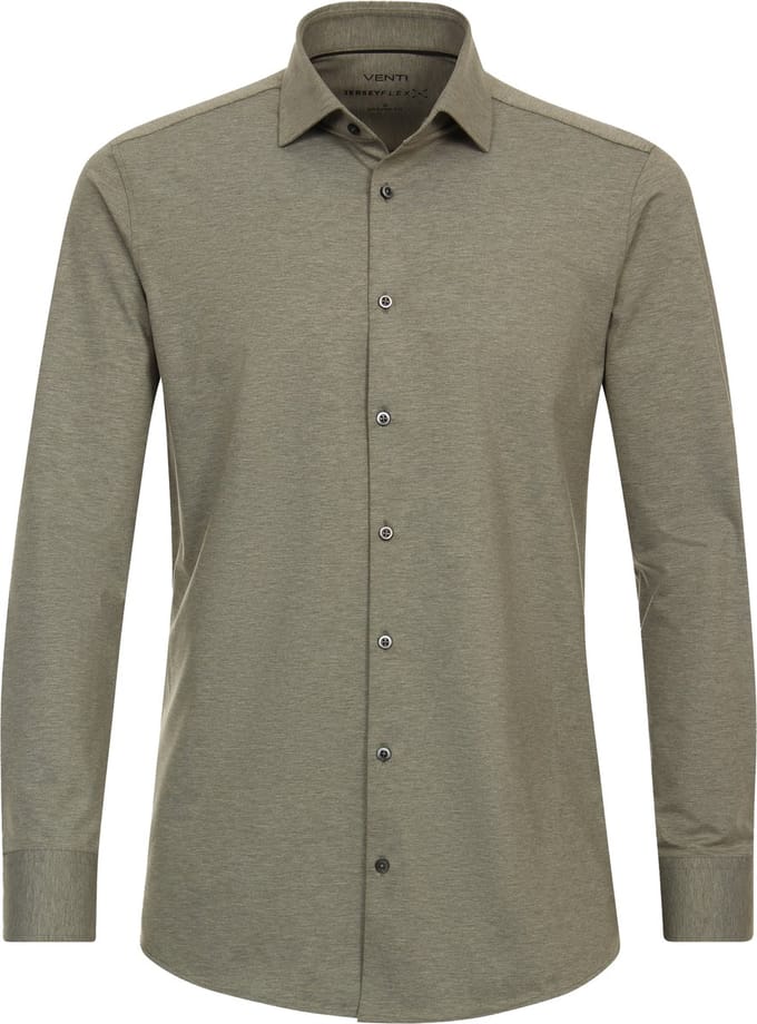 VENTI modern fit overhemd - jersey - groen - Strijkvrij - Boordmaat: 48