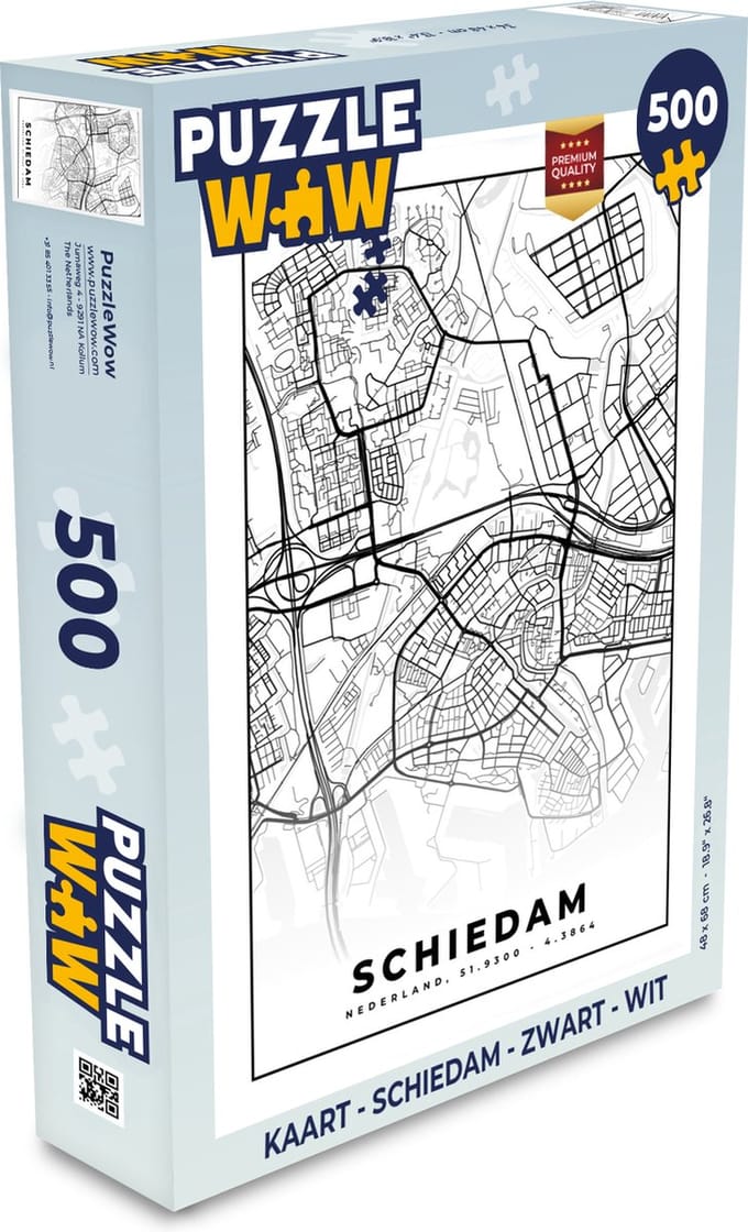 Puzzel Kaart - Schiedam - Zwart - Wit - Legpuzzel - Puzzel 500 stukjes