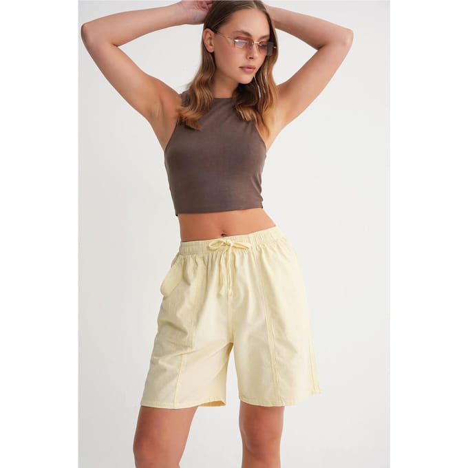 Hoge Taille Katoenen Touwsluiting Mini Shorts
