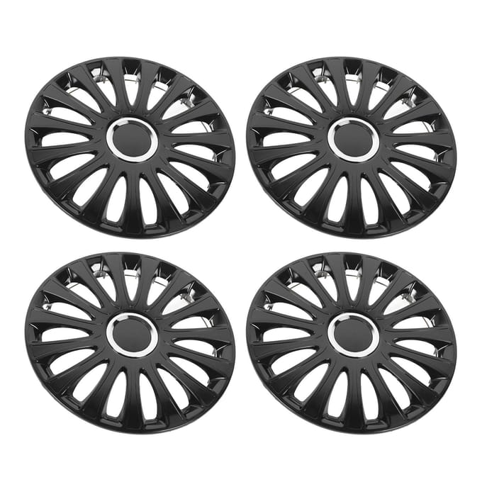 4 Pièces Cache-Moyeu de Roue 14 pouces Protection Complète Look Élégant Ajustement Universel Encliquetable Cache de Jante R14 black