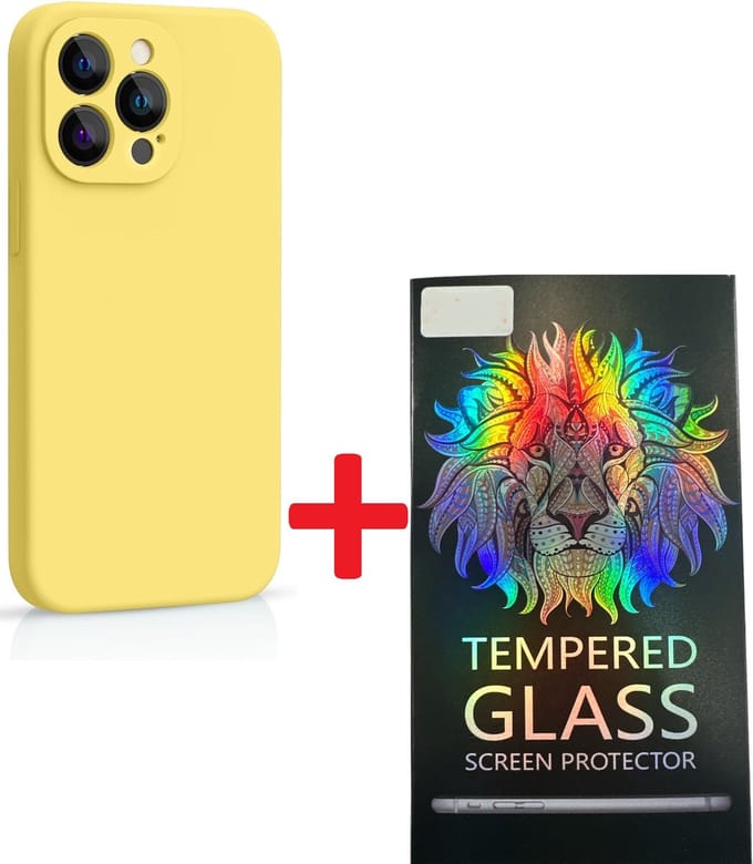 Solid hoesje Soft Touch Liquid Silicone + 1X Screenprotector [Camera all-round bescherming] - Geschikt voor: iPhone 13 Pro Max - Geel