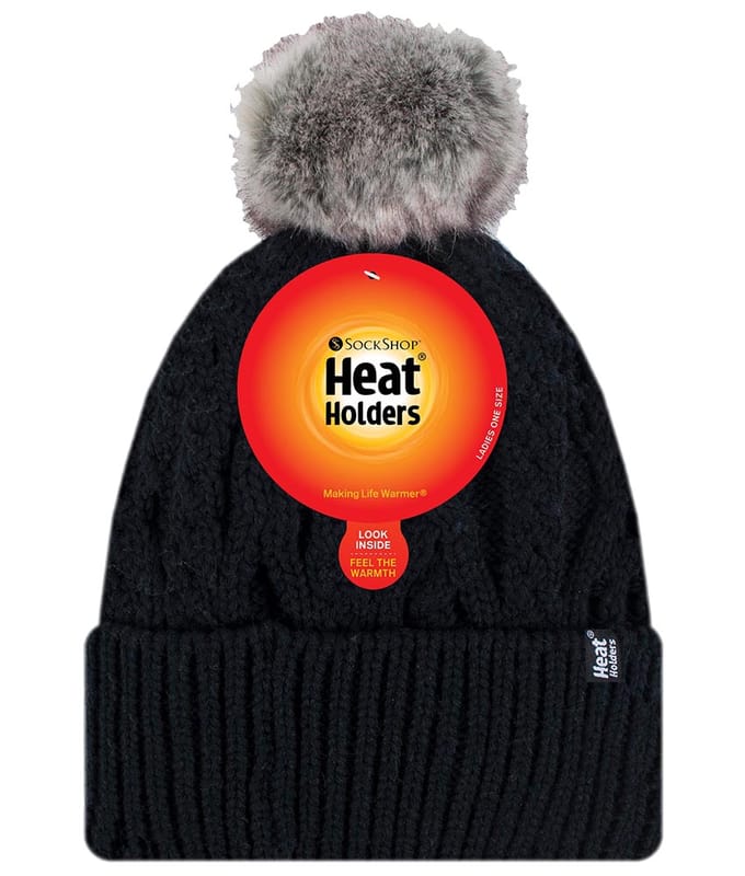 Heat Holders - Pom Pom-muts met boeien voor dames - Zwart