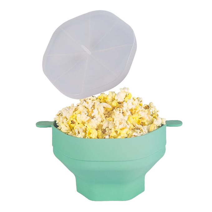 Machine à pop-corn pliable en silicone pour micro-ondes, avec couvercle et poignées, compatible lave-vaisselle white