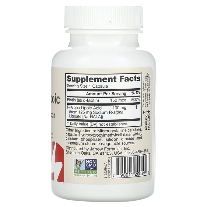 Jarrow Formulas, Acide R-Alpha Lipoïque + Biotine, 60 Gélules Végétales