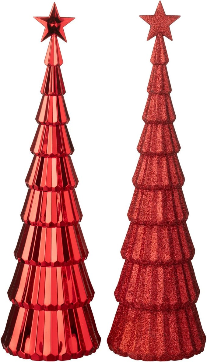 J-Line decoratie Kerstboom + Ster - kunststof - beige - 2 stuks