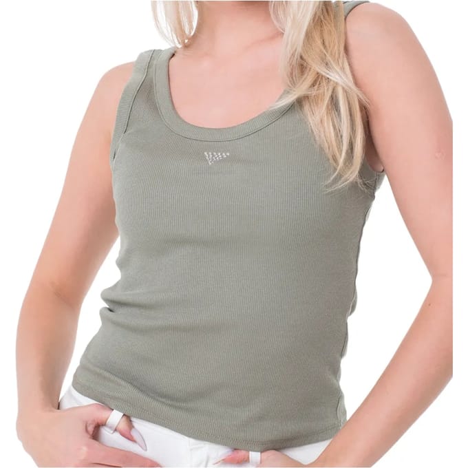 GUESS Sl Triangle Bling Ri Mossy Green Maat: S | Mouwloze Tops Outlet | Dames | Groen