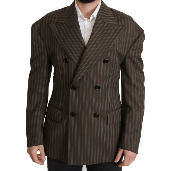 Dubbelzijdige Blazer met Bruine Groene Strepen