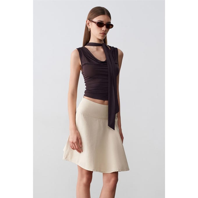 Hoge Taille Katoenen Poplin A-Lijn Mini Rok