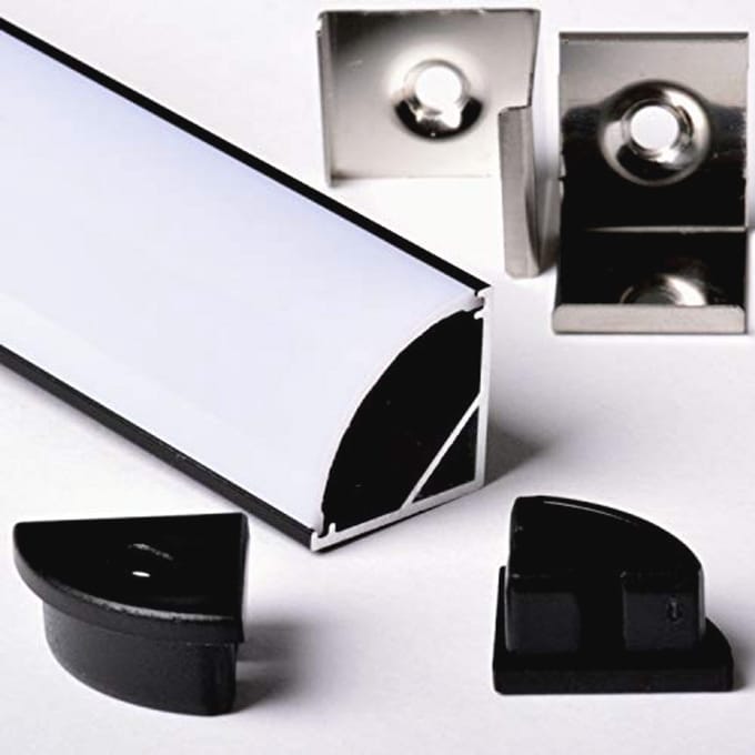 Hoekprofiel 1 x 2 meter zwart aluminium voor LED-strips met afdekking