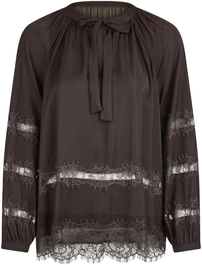 Marc Aurel • bruine blouse met kant • maat 36