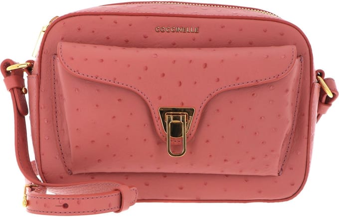 COCCINELLE Leren Schoudertas Beat Ostrich Camera Bag Camelia Roze