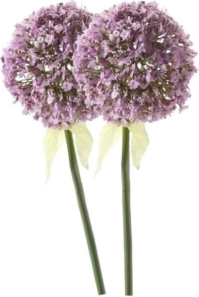 Kunstbloem Sierui / Allium - 2x - lila paars - steel van 70 cm