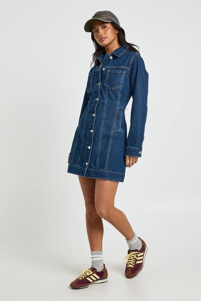 boohoo Dames Petite Western Denim Mini Jurk | Vintage Was | Maat: 40