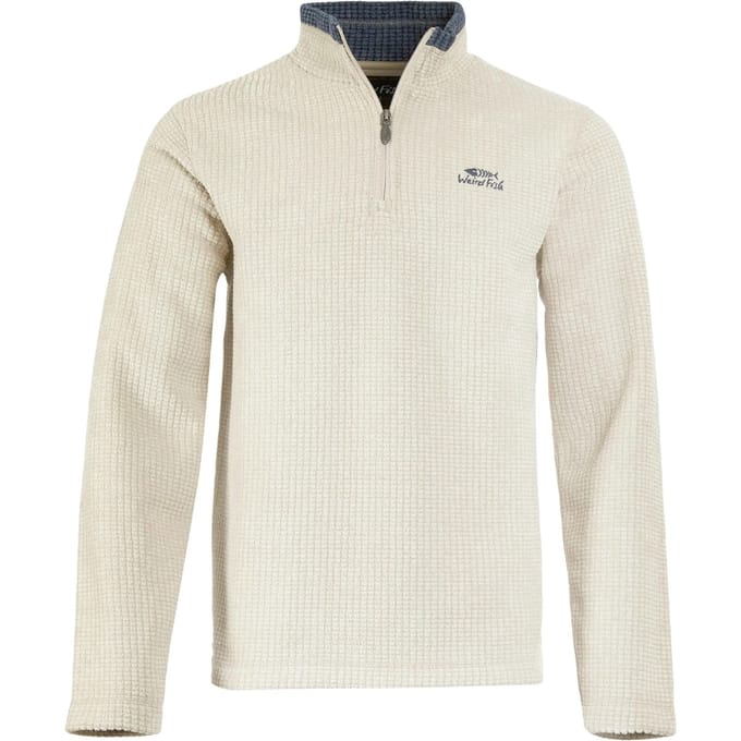 Weird Fish Heren Newark Grid Eco Friendly Quarter Zip Fleece Top (Ecru)