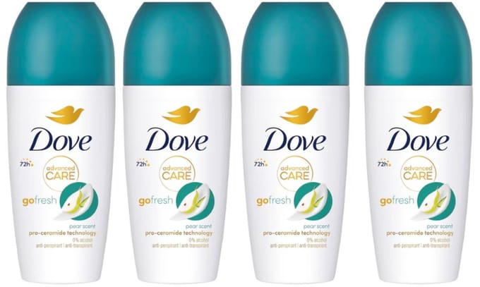 Dove Deo Roller - Go Fresh Peer & Aloë Vera - 4 x 50 ml - Nieuwe Verpakking