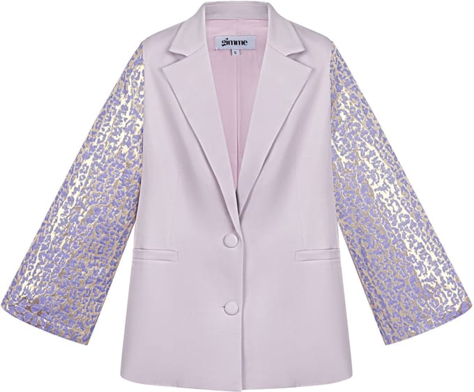 Elegante Polyester Vrouwen Blazer met Kanten Mouwdetail - Paars - Maat M
