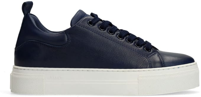Manfield - Dames - Donkerblauwe leren sneakers - Maat 40