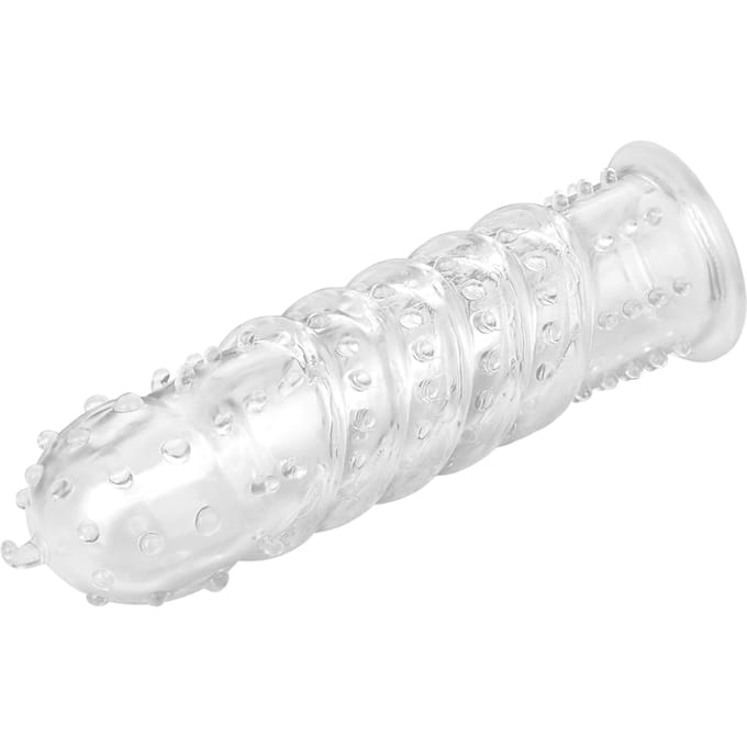 Penissleeve met ribben- en noppenstructuur, 15,5 cm