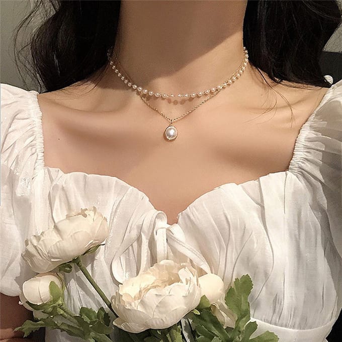Duo ketting barokke parels zilverkleur