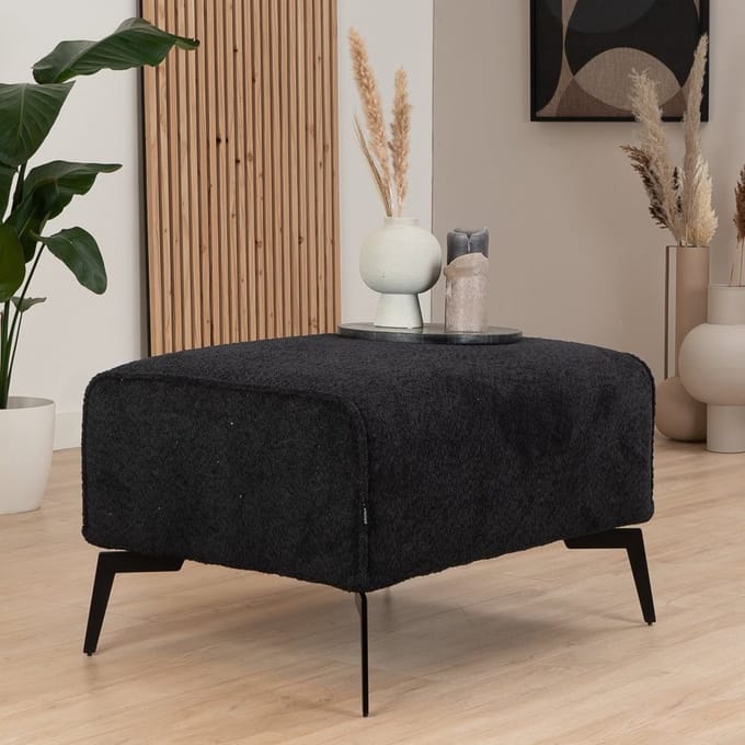Bronx71® Scandinavische hocker Vegas bouclé zwart