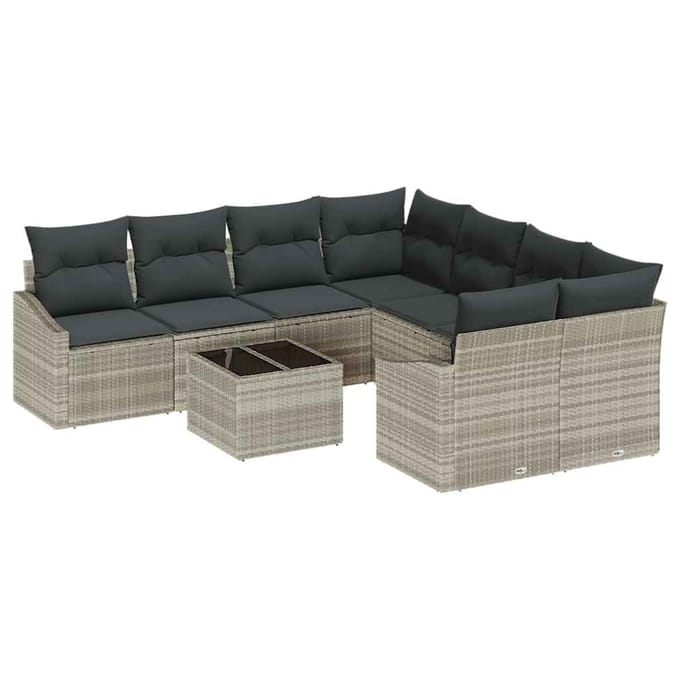 vidaXL Bankstel 9 st Lichtgrijs poly rattan